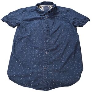 Cactus Boys Button Down Shirt Boy's Size 13/14 Navy Blue Space Dye Short Sleeve